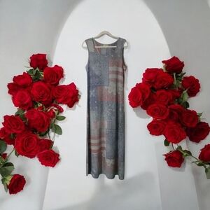 ONE WORLD SLEEVELESS PULLOVER MAXI DRESS SIZE XL AMERICAN‎ FLAG VGC